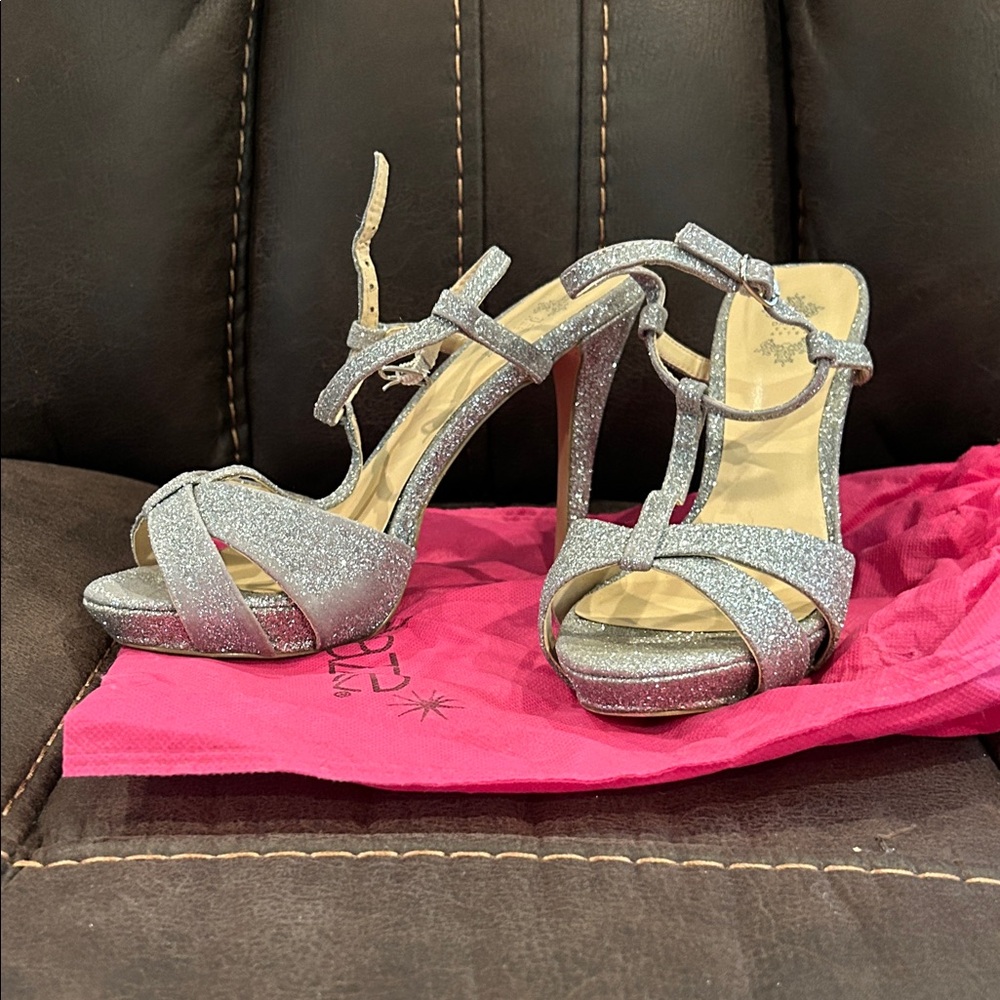 Shoe Dazzle Sparkling Silver Strappy Heels